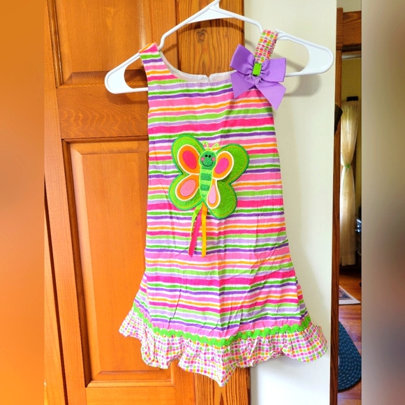 Spring Easter summer dress colorful stripe butterfly 6x - Picture 1 of 9